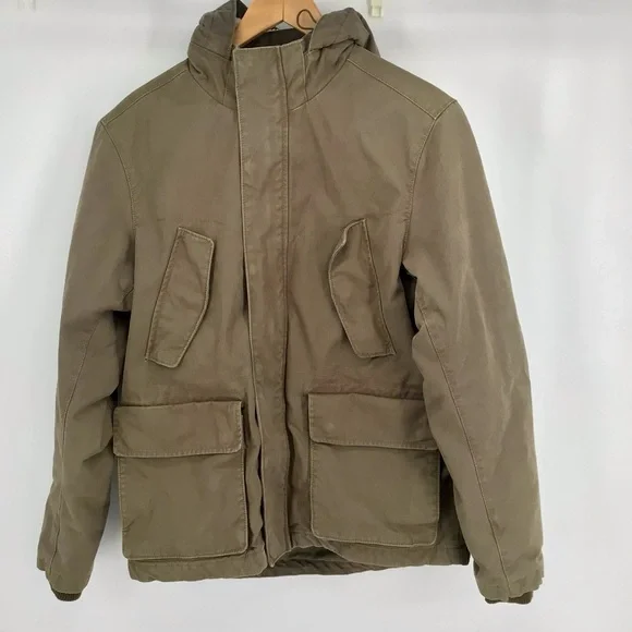 GAP Military Utility Green Quilted Sherpa Lined Jacket with Hood Size Small